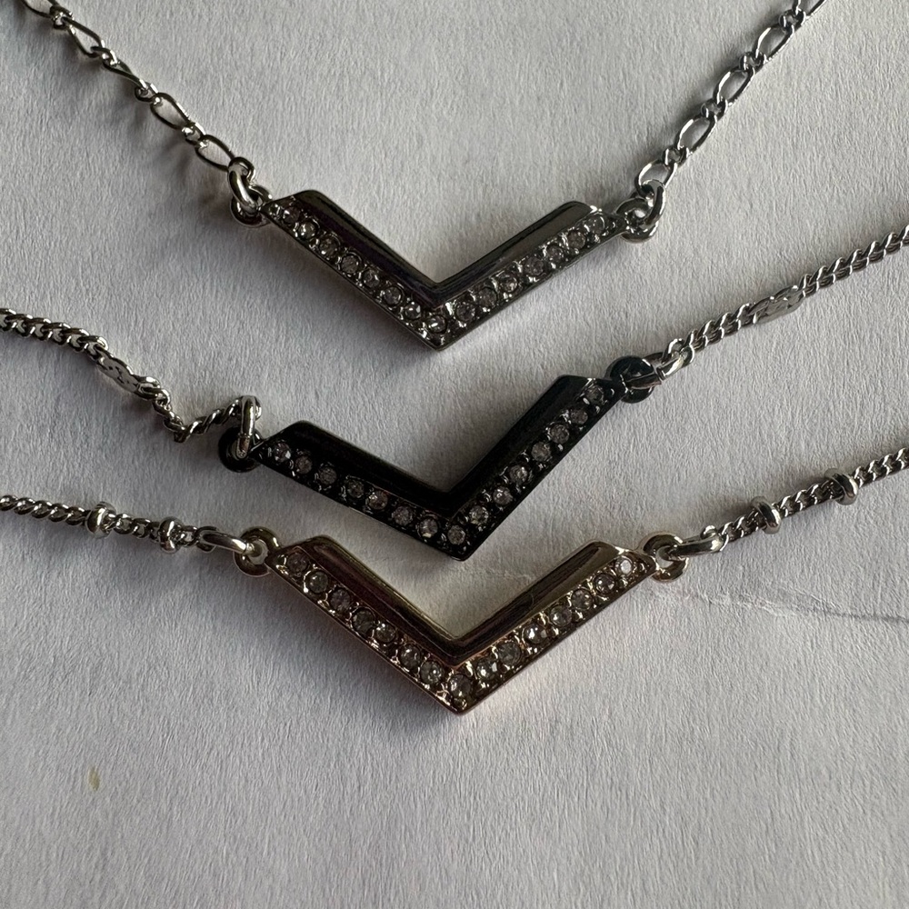 White House Black Market Chevron Necklace Trio - Black and Silver